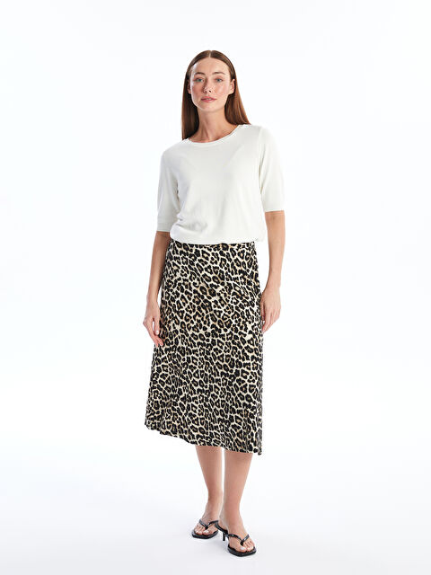 LCWAIKIKI Classic Beli Lastikli Leopar Desenli A Kesim Kadın Etek - S4HG77Z8-LQY