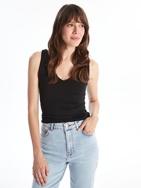 LCW Vision Women's V Neck Plain Tank Top - S4HH41Z8-CVL