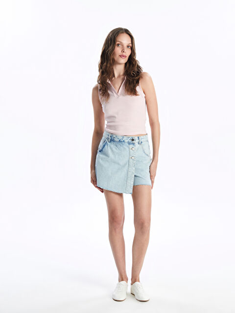 LCW Jeans Kadın Standart Fit Düz Jean Şort Etek - S4HI74Z8-311