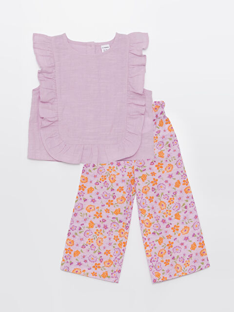 LCW Kids Дөңгелек жағалы жеңсіз негізгі қыз бала жейде мен шалбар 2 бөліктен тұратын жинақ - S4HI89Z1-FGL