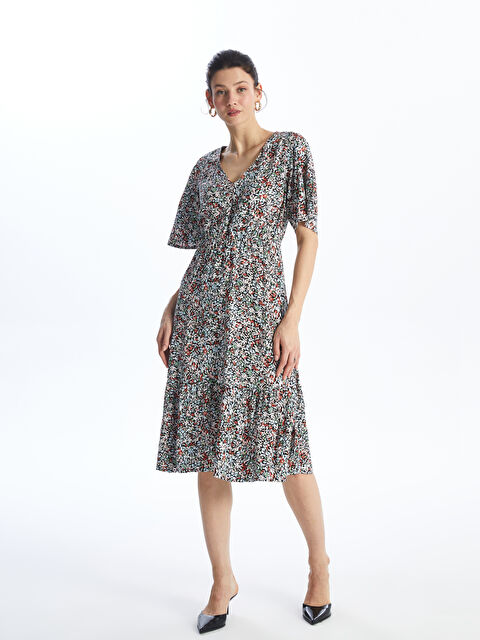 LCWAIKIKI Classic V-Neck Floral Short Sleeve Women's Dress - S4HK32Z8-LTQ