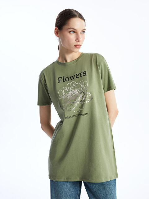 LCW Modest Crew Neck Printed Short Sleeve Women's Tunic - S4HL49Z8-GUY