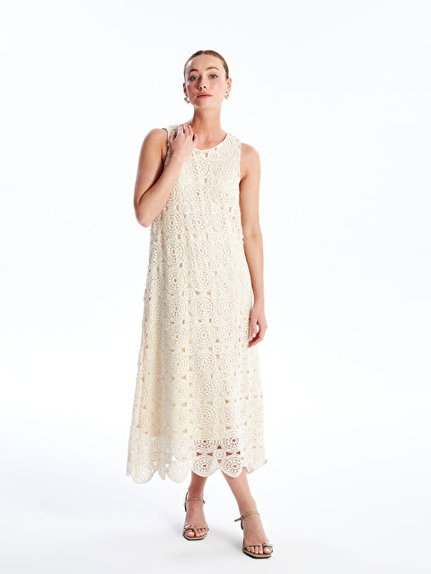 LCWAIKIKI Classic Bisiklet Yaka Dantelli Kadın Elbise - S4HL54Z8-QVK