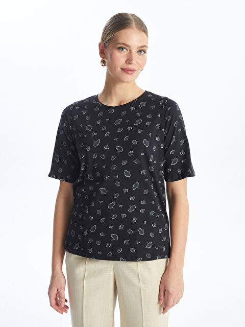 LCW Grace Crew Neck Patterned Short Sleeve Women's T-Shirt - S4HN33Z8-SW7