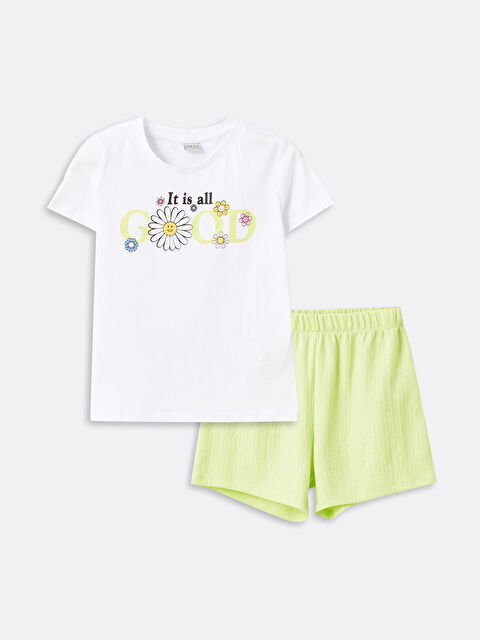 LCW ECO Bisiklet Yaka Baskılı Kısa Kollu Kız Çocuk Tişört ve Şort - S4HN50Z4-VC4