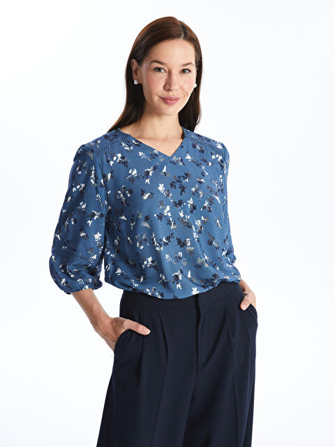 LCW Grace V-Neck Patterned Women's Blouse - S4HN63Z8-LSJ