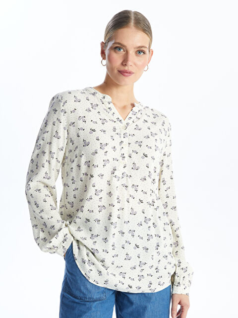LCW Grace Notch Neck Patterned Long Sleeve Women's Blouse - S4HN64Z8-LRA