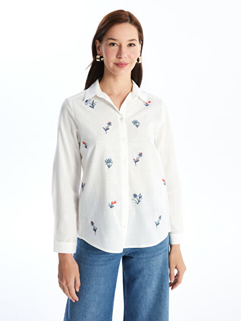 LCW Grace Πουκάμισο Γυναικείο Μακρυμάνικο με Κεντημένα Λουλούδια