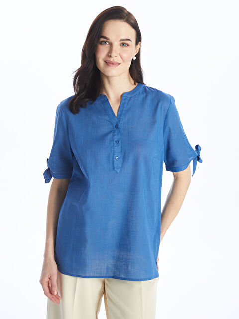 LCW Grace Блуза с прорезно деколте, изчистена, с къс ръкав за жени - S4HP22Z8-H3J