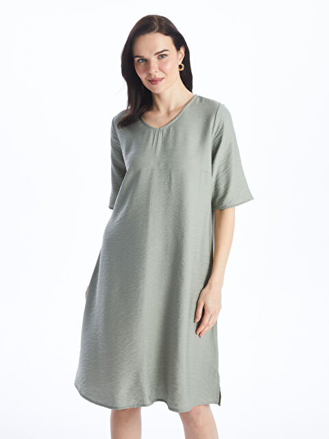 LCW Grace Рокля с V-образно деколте, изчистен дизайн и къс ръкав за жени - S4HP51Z8-GNZ