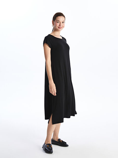 LCW Grace Bisiklet Yaka Düz Kısa Kollu Elbise - S4HP55Z8-CVL