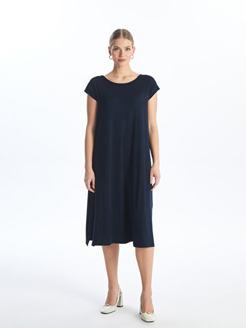 LCW Grace Crew Neck Plain Short Sleeve Dress - S4HP55Z8-E1J