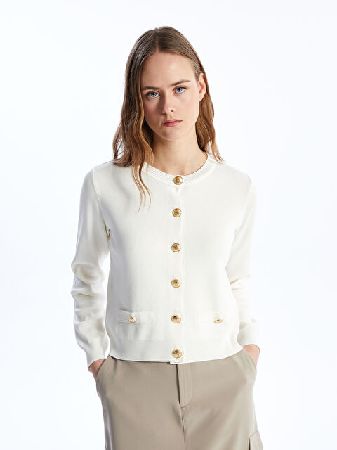 LCW Vision Bisiklet Yaka Düz Uzun Kollu Kadın Triko Hırka - S4HP66Z8-R9J