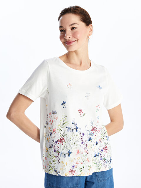 LCW Grace Crew Neck Floral Short Sleeve Women's T-Shirt - S4HQ13Z8-L7Y
