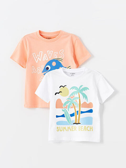 LCW Kids Crew Neck Short Sleeve Printed Baby Boys' T-Shirt 2 Pack - S4HQ47Z1-Q6K