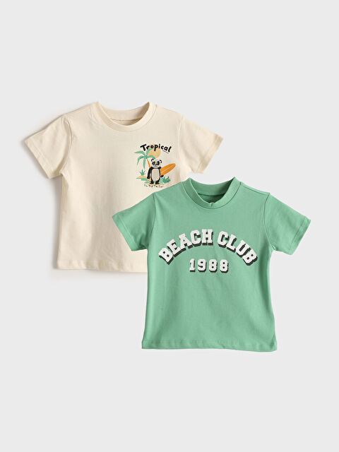 LCW baby Bisiklet Yaka Baskılı Erkek Çocuk Tişört 2'li - S4HR90Z1-QVK