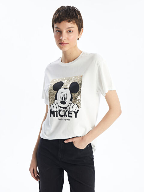 LCW Vision Crew Neck Mickey Mouse Printed Short Sleeve Women's T-Shirt - S4HT87Z8-R9J