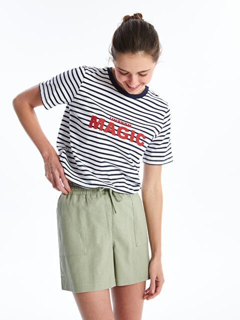 LCW Vision Bisiklet Yaka Çizgili Kısa Kollu Kadın Tişört - S4HU62Z8-Q6K