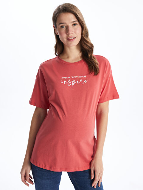 LCWAIKIKI Maternity Bisiklet Yaka Baskılı Kısa Kollu Hamile Tişört - S4HV67Z8-GQ2