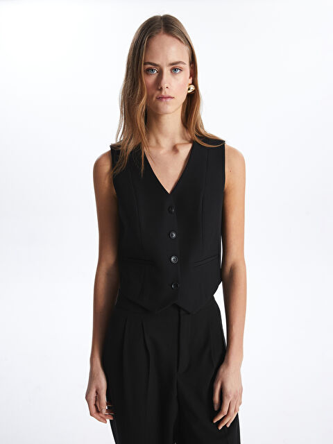 LCW Vision Kadın V Yaka Düz Klasik Yelek - S4I055Z8-CVL