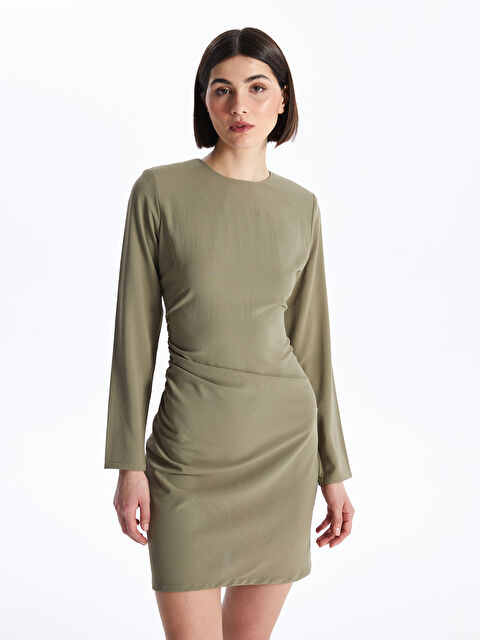LCW Vision Crew Neck Plain Long Sleeve Dress - S4I092Z8-HDA