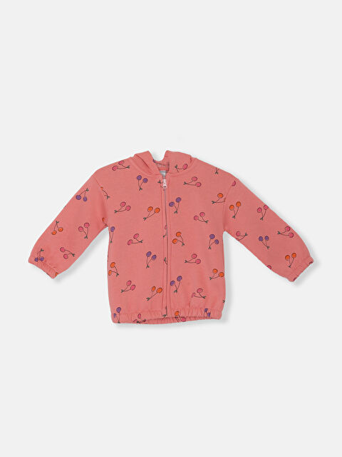 LCW Kids Hooded Long Sleeve Patterned Baby Girls' Zip-Up Sweatshirt - S4I163Z1-LT4