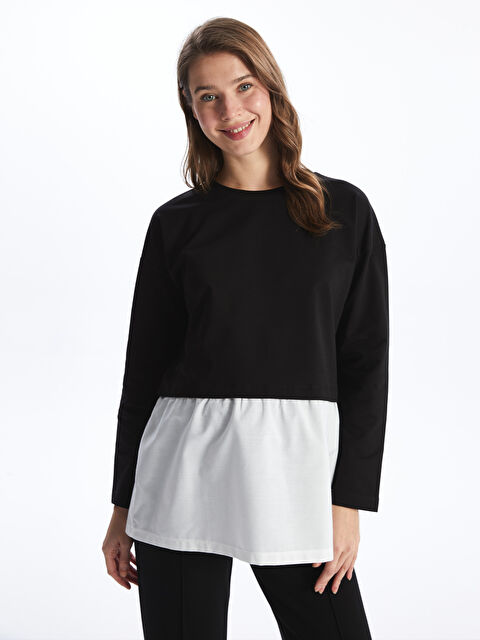 LCWAIKIKI Maternity Bisiklet Yaka Renk Bloklu Uzun Kollu Hamile Sweatshirt - S4I279Z8-CVL