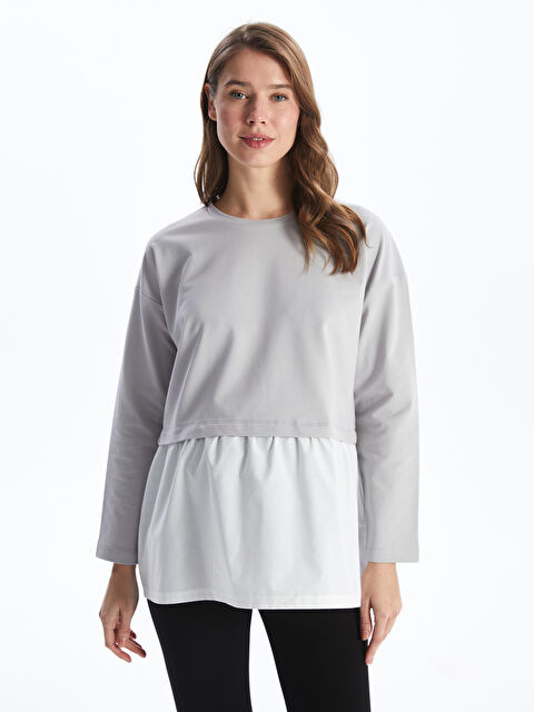 LCWAIKIKI Maternity كنزة رياضية للأمومة برقبة دائرية وكتلة ألوان وكم طويل - S4I279Z8-S40