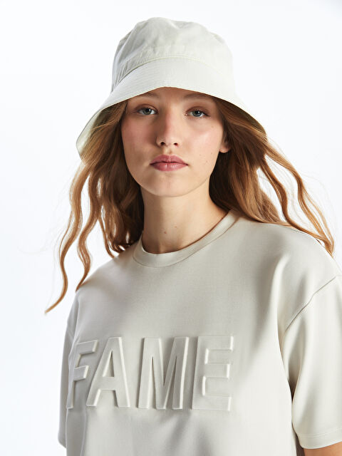 LCW Vision Okrugli Izrez Štampana Kratki Rukav Prevelika Ženska Majica