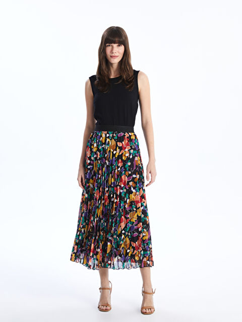 LC WAIKIKI Beli Lastikli Desenli Şifon Kadın Pileli Etek - S4I326Z8-M0T