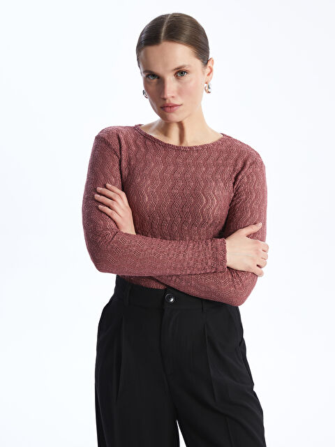 LCWAIKIKI Basic Crew Neck Self-Patterned Long Sleeve Women's T-Shirt - S4I327Z8-H9R