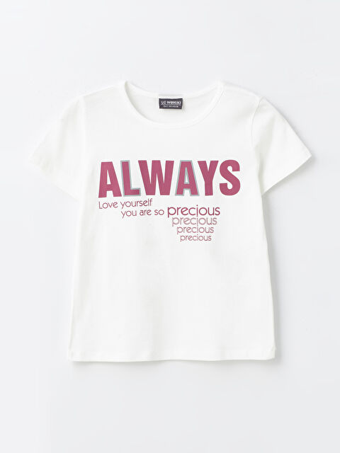 LCW ECO Bisiklet Yaka Baskılı Kısa Kollu Kız Çocuk Tişört - S4I329Z4-FEF