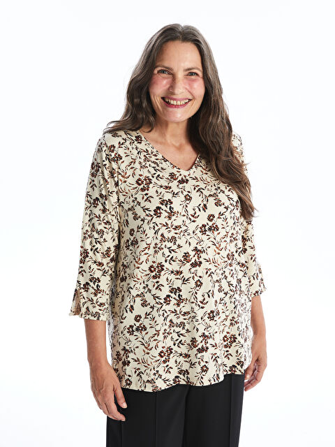 LC WAIKIKI V Yaka Desenli Kadın Bluz - S4I339Z8-LQJ