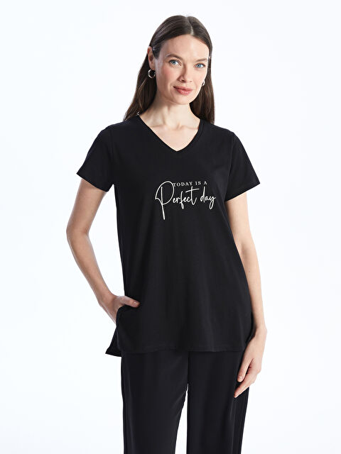 LC WAIKIKI Bisiklet Yaka Baskılı Kısa Kollu Kadın Tişört - S4I359Z8-CVL