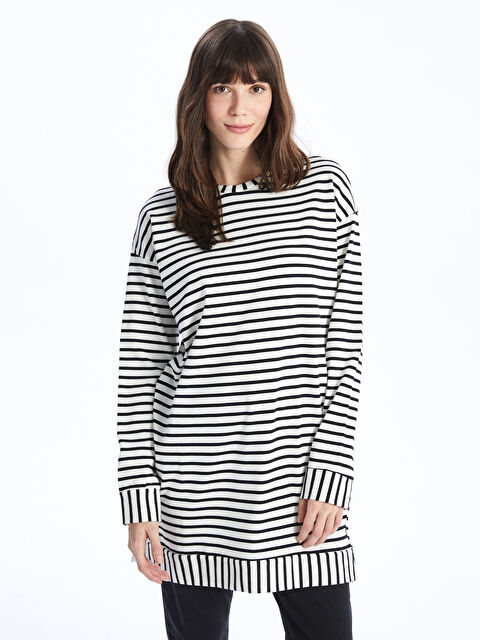 LC WAIKIKI Bisiklet Yaka Çizgili Uzun Kollu Oversize Kadın Tunik