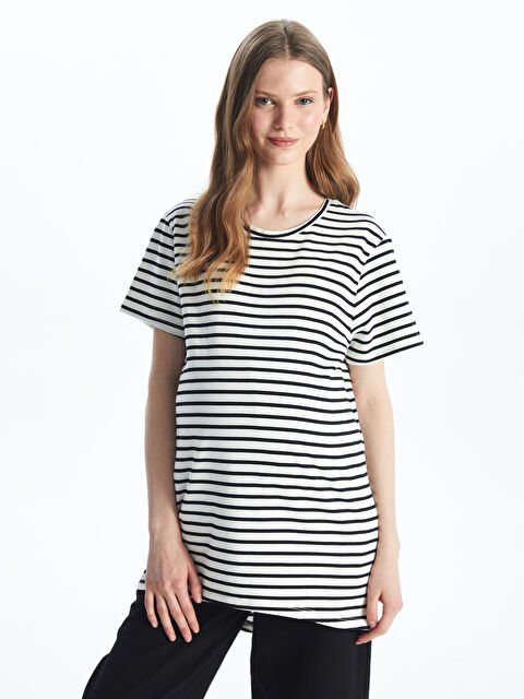 LC WAIKIKI Bisiklet Yaka Çizgili Kısa Kollu Hamile Tunik - S4I377Z8-LEG