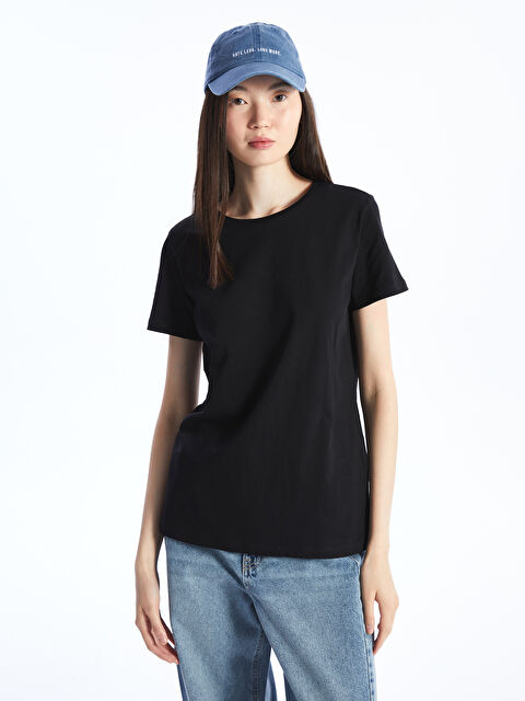 LC WAIKIKI Bisiklet Yaka Düz Kısa Kollu Kadın Tişört - S4I378Z8-CVL