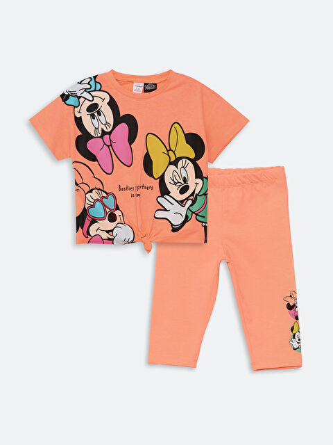 LCW Kids Crew Neck Short Sleeve Minnie Mouse Printed Baby Girls' Blouse and Leggings 2 Pack Set - S4I495Z1-E1G