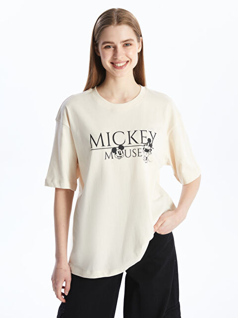 LCW Vision Crew Neck Mickey Mouse Printed Short Sleeve Oversize