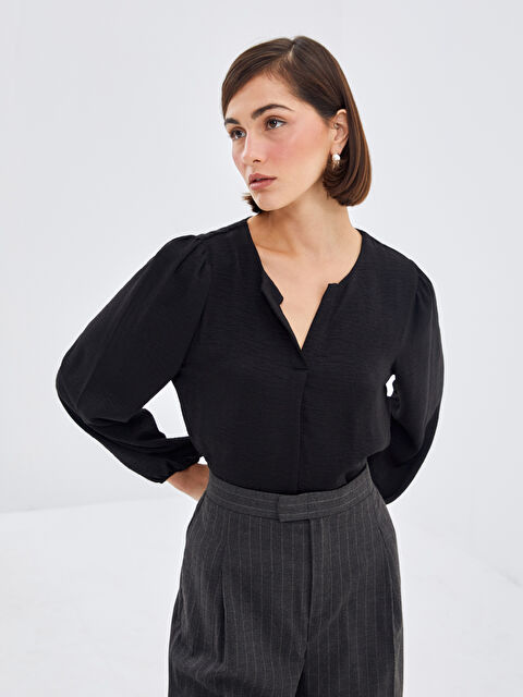 LCW Vision Notch Neck Dobby Fabric Women's Blouse - S4IA69Z8-CVL