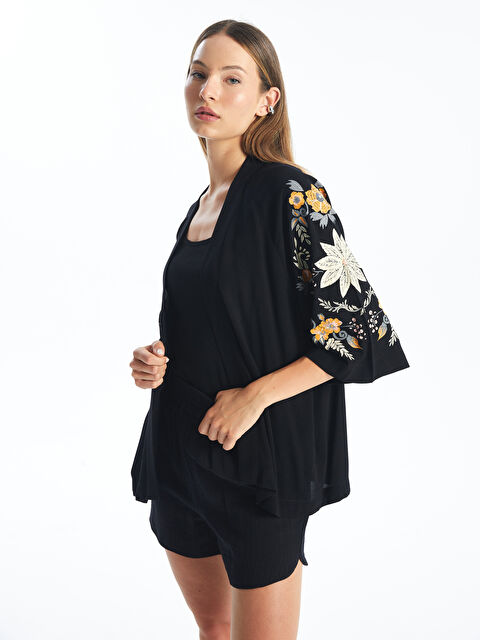 LCW Vision Şal Yaka Çiçekli Oversize Kadın Kimono - S4IA70Z8-CVL