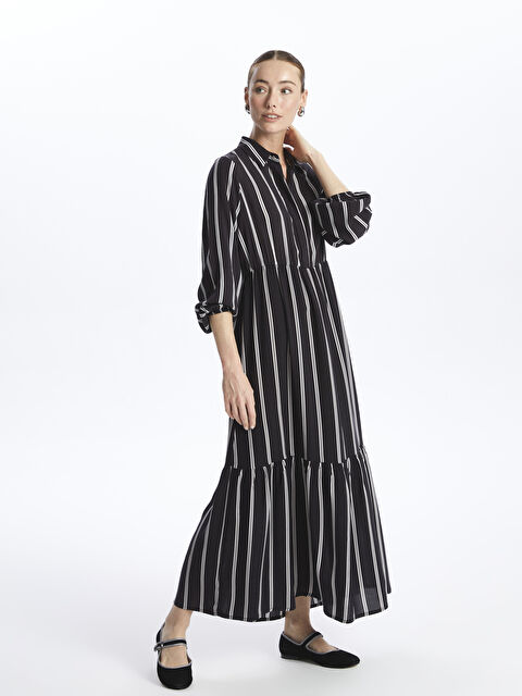 LC WAIKIKI Gömlek Yaka Çizgili Uzun Kollu Elbise - S4IC66Z8-LEG