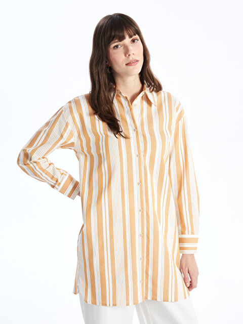 LC WAIKIKI Çizgili Uzun Kollu Oversize Poplin Kadın Gömlek Tunik - S4IC68Z8-VHU