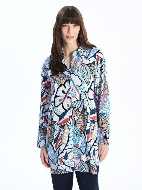 LC WAIKIKI Desenli Uzun Kollu Oversize Kadın Gömlek Tunik - S4IC85Z8-QSD