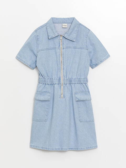 LCW Kids Gömlek Yaka Kız Çocuk Jean Elbise - S4IC97Z4-311