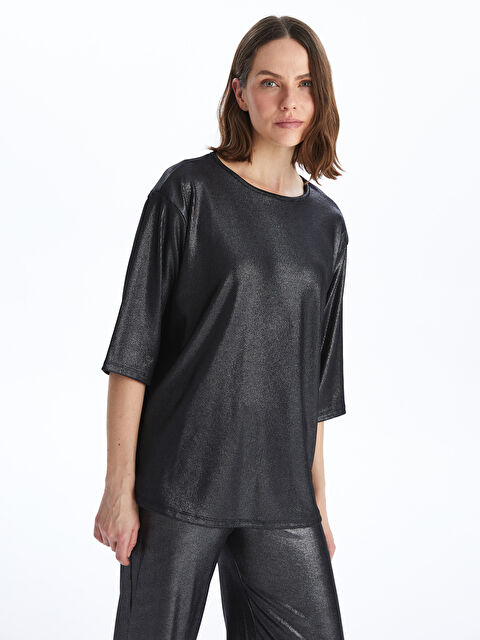 LCWAIKIKI Basic Bisiklet Yaka Parlak Görünümlü Kadın Bluz - S4ID09Z8-CVL