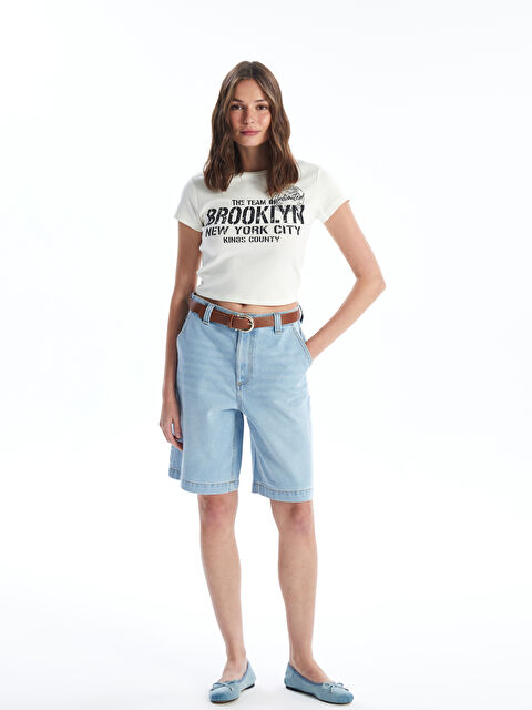 LCW Jeans Beli Kemerli Bermuda Fit Kadın Jean Şort - S4IG23Z8-311