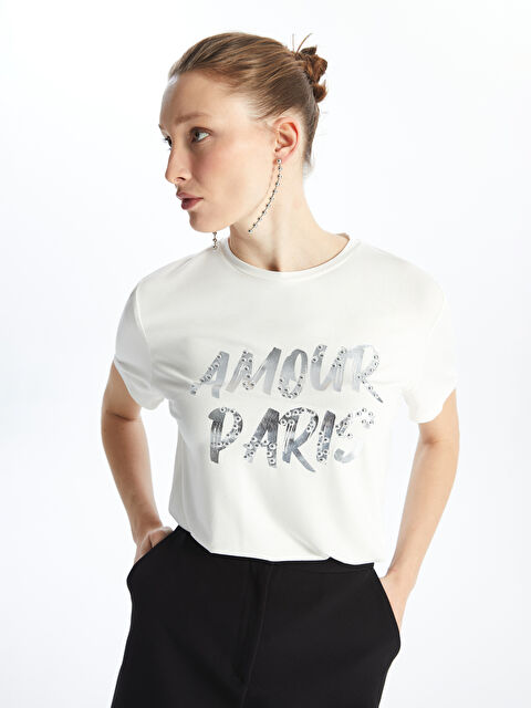 LCW Vision Crew Neck Printed Short Sleeve Women's T-Shirt - S4IG42Z8-R9J