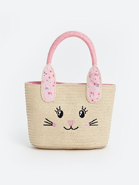 LCW ACCESSORIES Солом'яна сумка через плече для дівчаток з вишивкою кота - S4IH57Z4-SWH