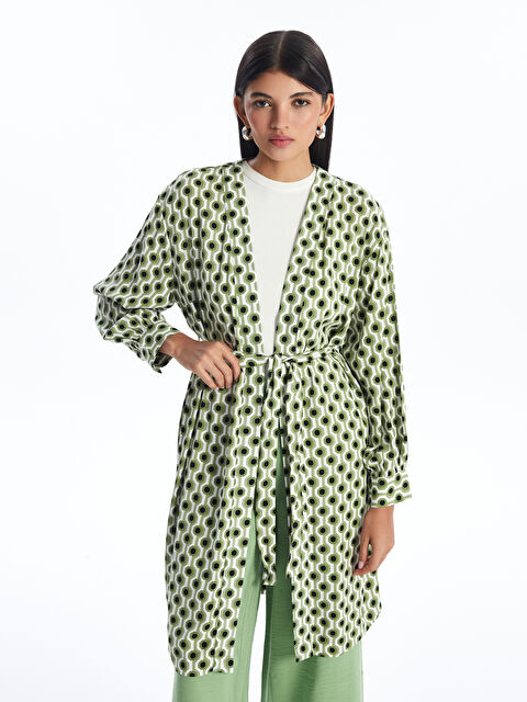 LCW Modest كيمونو نسائي واسع الحجم بأكمام طويلة منقوشة بياقة شال - S4II62Z8-LRT